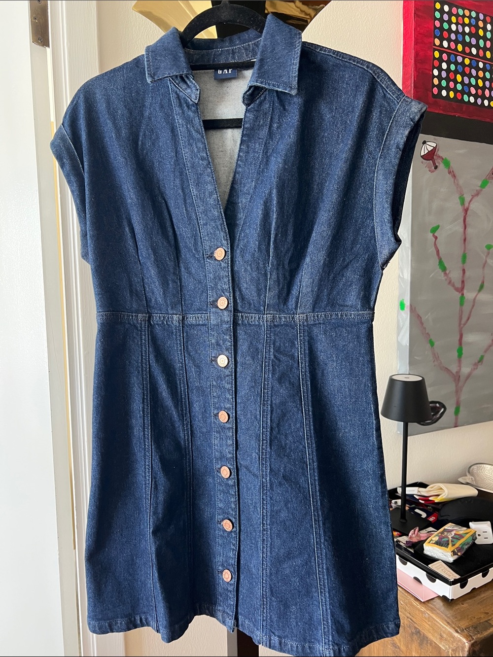 GAP Dark Blue Denim Button-Front Mini Dress